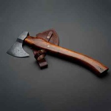 Beautiful Damascus Steel Axe Custom Handmade Damascus Steel Axe with Leather S