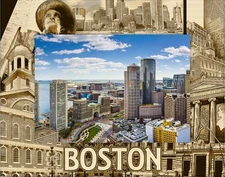 Boston Massachusetts Laser Engraved Wood Picture Frame Landscape (5 x 7)