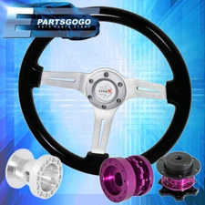 Black Wood Deep Dish Steering Wheel + Quick Release + Extender For 86-01 Integra