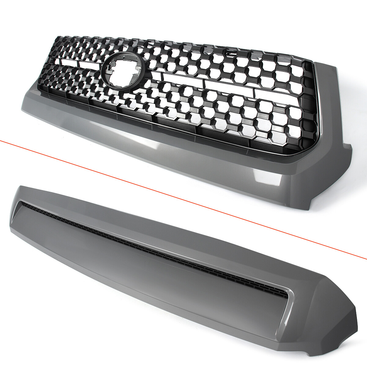 For 2014-2021 Toyota Tundra IH5 Cement Gray Front Grille&Hood Bulge Molding Set