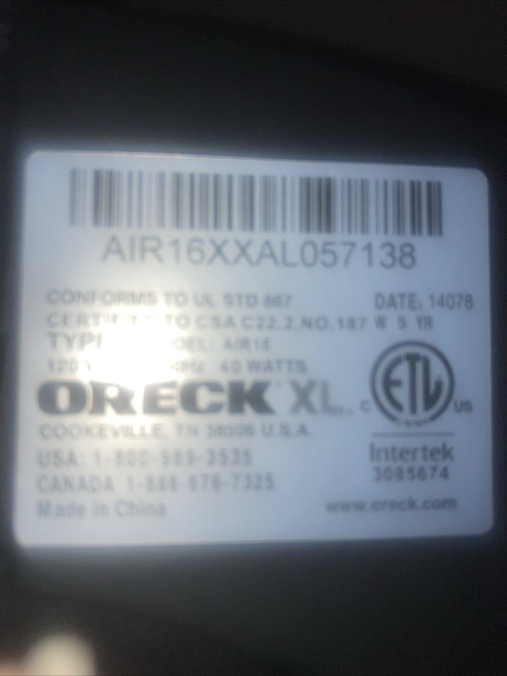 Oreck XL Air Purifier Cleaner AIR16 Truman Cell With Cleaning Brush No