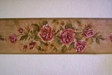 ROSE FLORAL PREPASTED WALLPAPER BORDER # FFM10174B