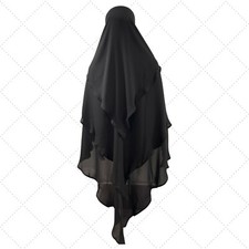 Khimar, Three Layer Yemeni Khimar, 100 Polyester Multilayer Hijab Khimar, Black