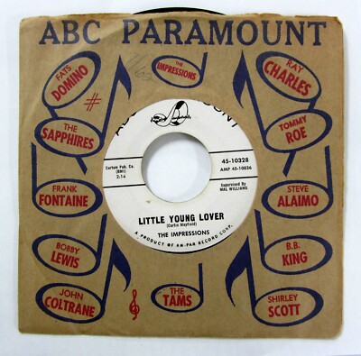 The Impressions 45 RPM Promo 7'' Single Little young Lover Never Let Me Go VG+