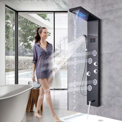 ELLO&ALLO Shower Panel Tower System  LED Rain&Waterfall Massage Body Jets Spraye