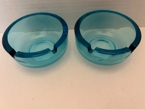 Vintage 2 Viking Style Art Glass ashtray -trinket dishes Aqua Blue Turquoise MCM