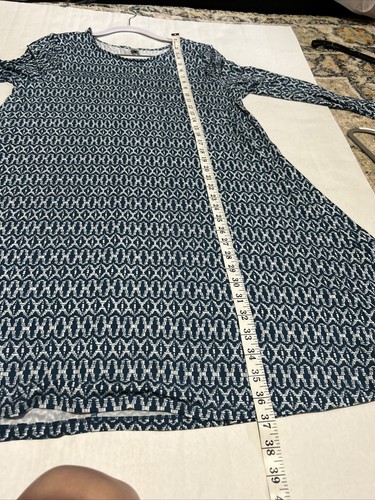 Old Navy XL Long Sleeve Aline Rayon Spandex Blue White Pattern Midi Dress - Picture 7 of 8