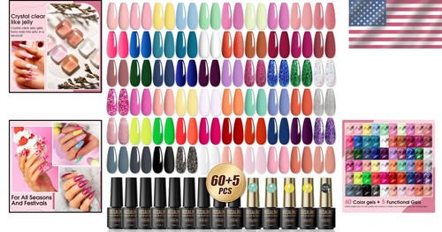 65PCS Gel Nail Polish Set - 60 Colors + Base & Top Coat for Stunning Nails - Picture 2 of 11