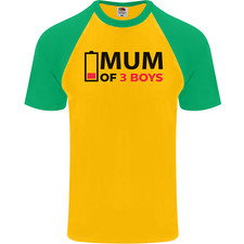Mum of Three Boys Funny Mothers Day Mens S/S Baseball T-Shirt