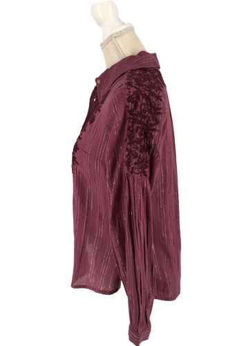 SOFT SURROUNDINGS Peralta Blouse Womens Embroidered Metallic Burgundy Top XS - Picture 4 of 7