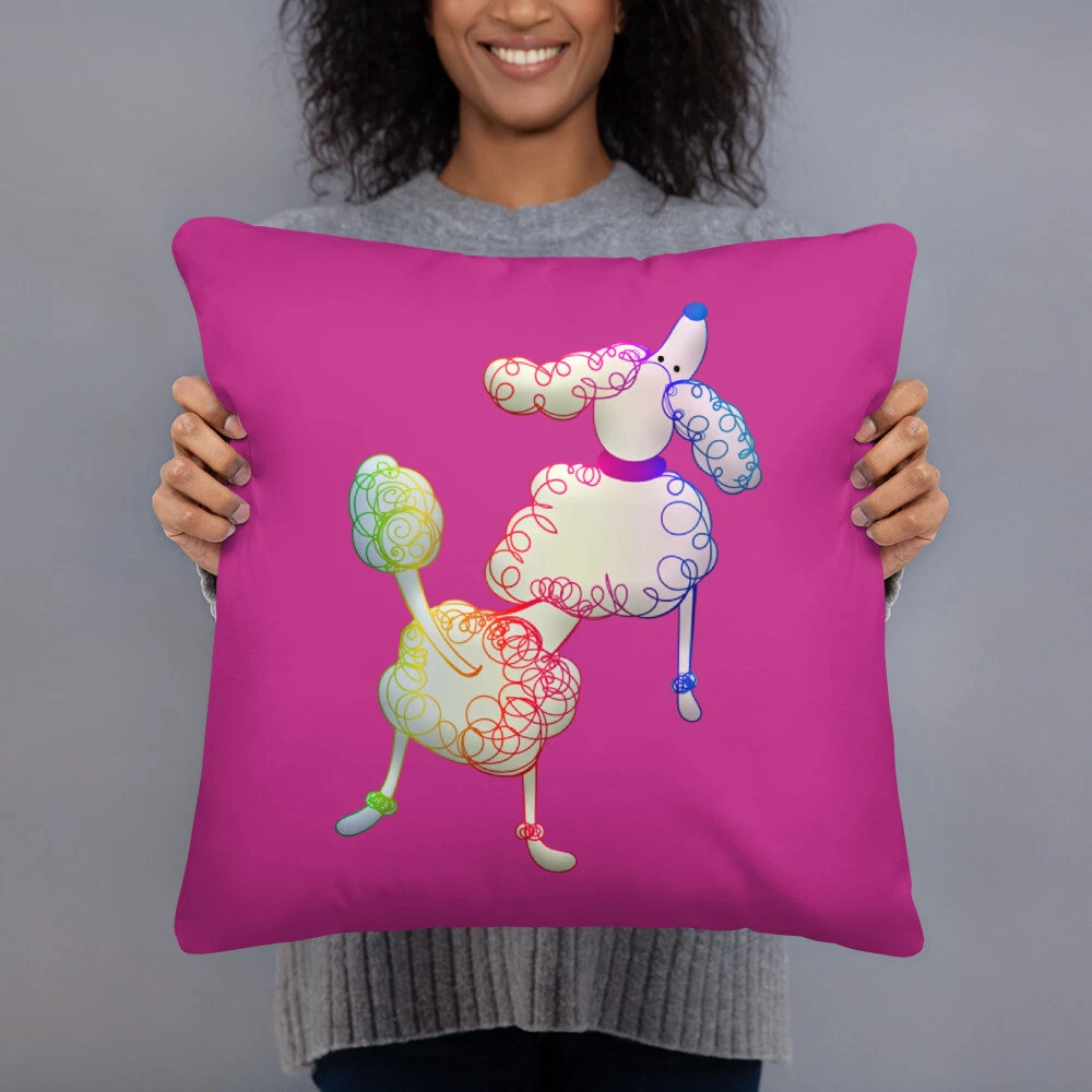 Hot Pink Poodle Dog Basic Home Decor Pillow