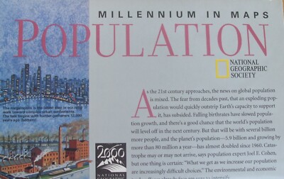 National Geographic Oct 1998 Map Millennium in Maps World Population/Resources