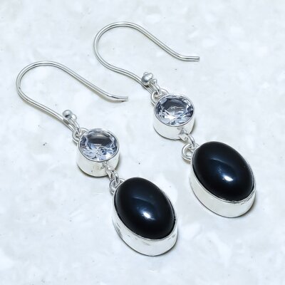 Orecchino in argento Sterling 925 con gemme di onice nero di design in onice ner