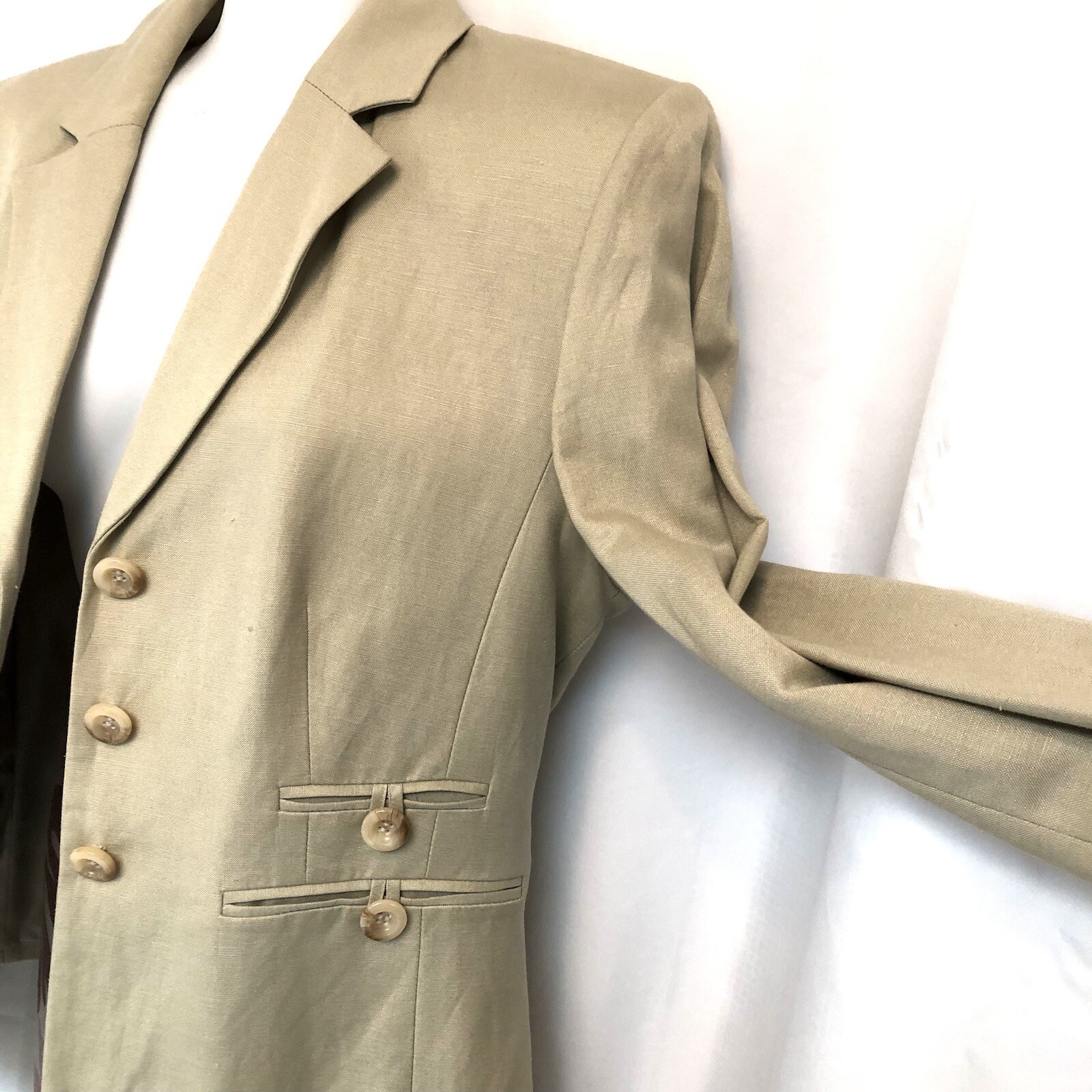 TRAVIS AYERS Linen Blend Blazer Skirt Suit Khaki and Floral - 6
