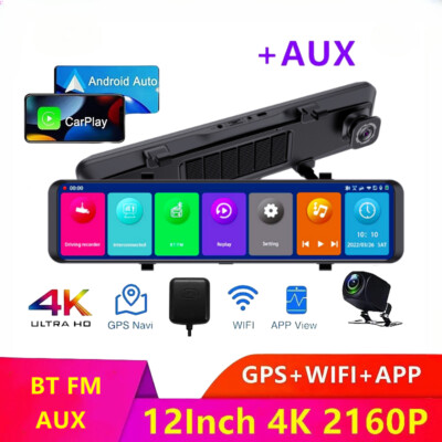 12Inch Dash Cam 4K 3840*2160P Car Video Recording Carplay & Android Rear Camera