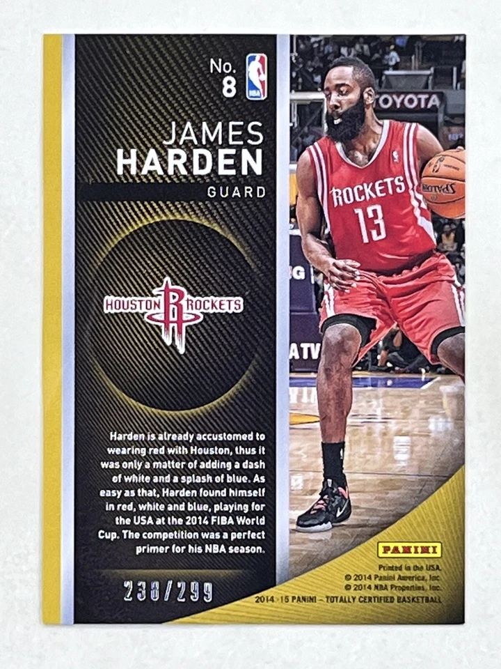 James Harden 2014-15 Panini Totally Certified Certified Excellence /299 #8 NBA - Image 2 of 2