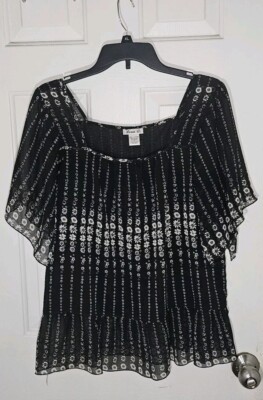Vintage Y2K Loren D Top Womens Large Fairycore Whimsical Gothic Chiffon Floral 