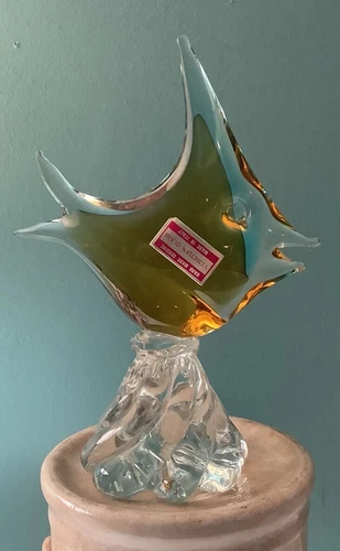 Vtg venetian glass fish Murano Style Angel Fish Figurine Italy Pedestal