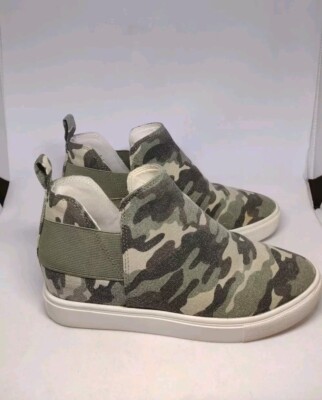 Steve Madden Women's Crushin Green Camo Wedge Slip-On High Top Sneaker 