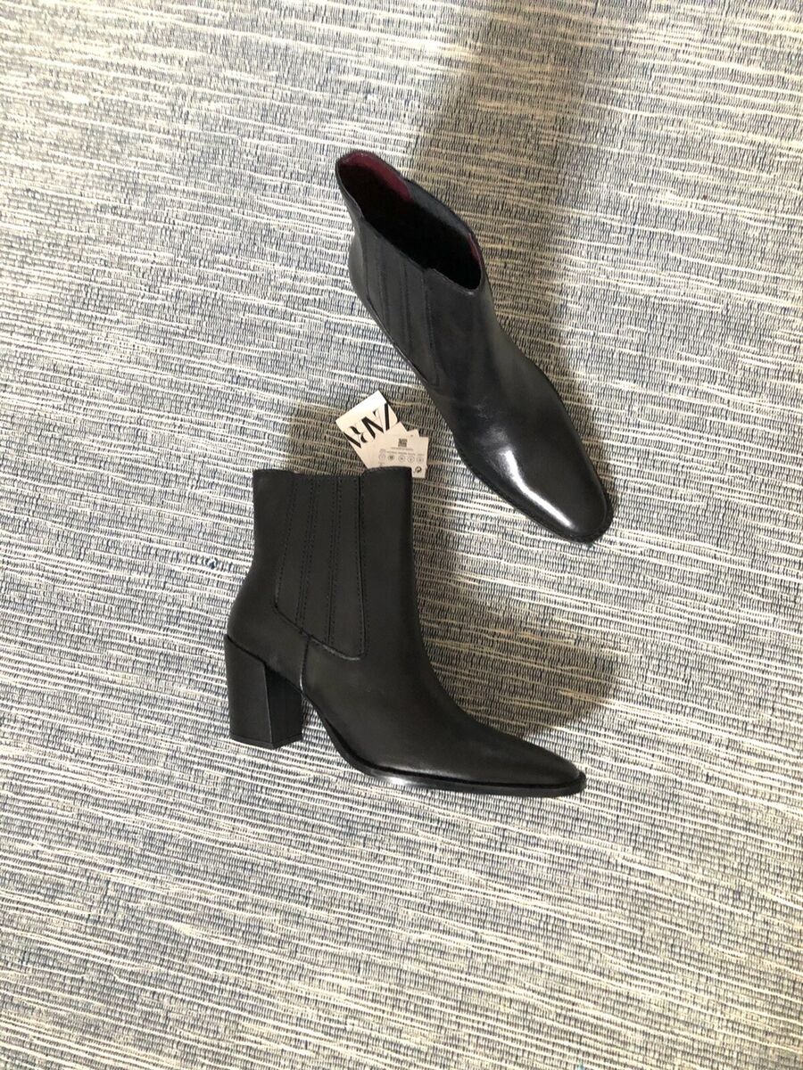 Zara Black Leather Ankle Boots With Block Heels UK7 EU40 US9 Zara Black Leather Ankle Boots With Block Heels UK7 EU40 US9