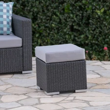 Rattan with Cushion Indoor Outdoor Plastic Footstools Wicker Ottomans For Garden