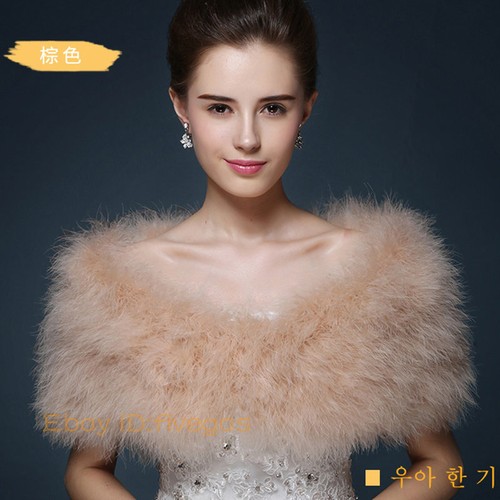 Women Real Ostrich Feather Fur Shawl Shrug Small Vest Wedding Party Fluffy Soft - Picture 9 of 14