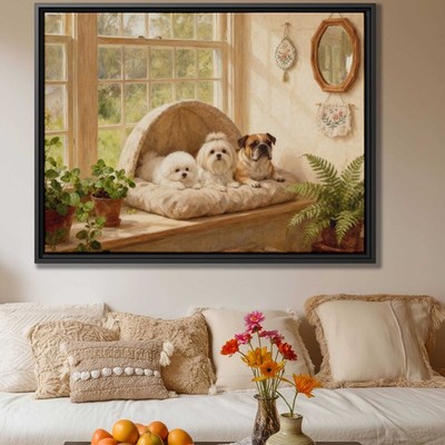 Bichon Frise Oil Painting Canvas Print Dog Artwork Living Room Decor Vintage Art