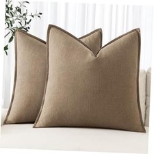 Decorative Linen Euro Sham Pillow Covers 22x22 Inch 22" x 22" Pack of 2 Khaki