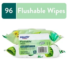Equate Flushable Wet Wipes with Witch Hazel & Aloe, 96 Wipes