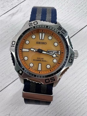 Rare Orange Dial Seiko Solar 200m dive watch V158-0AE0 SNE107