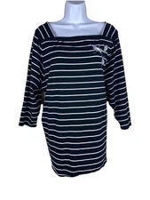 Ava & Viv Womens 2X Black And White Striped Top Embellished 3/4 Sleeves