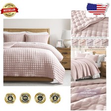 Luxury King Quilt Bedding Set Pink 3PC Cloud-Like 104x90 150GSM Down Alternative