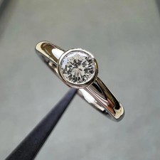 1.50Ct Round Cut Real Moissanite Bezel Set Engagement Ring 14K White Gold Plated