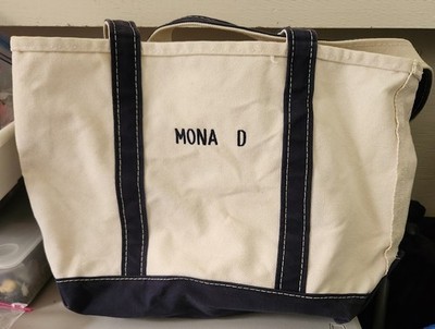 Vintage 90s LL Bean Boat And Tote Bag Made In The USA Blue and Cream