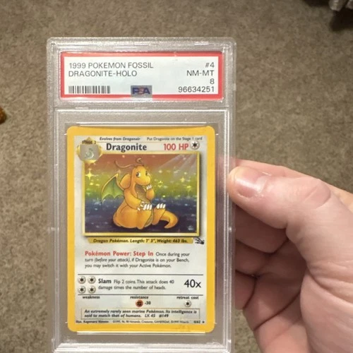 Pokémon Fossil Dragonite Holo Rare PSA 8 #4/62 1999 Unlimited English