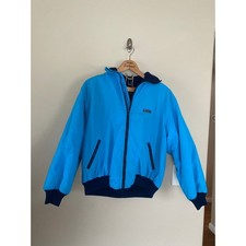 EUC Vtg 90s Eddie Bauer Fleece Lined Full Zip Coat Jacket Womens L Bright Blue