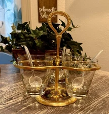 IRVINWARE Golden Giftware Mid Century Condiment Jam Server Caddy Set 7-Pc USA