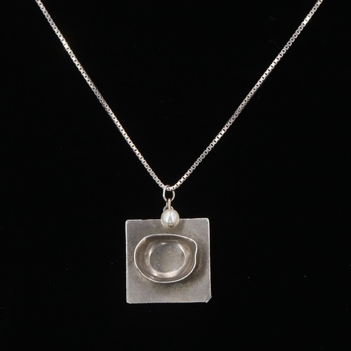 VTG Sterling Silver ARTISAN MADE Freshwater Pearl Bowl Pendant 19" Necklace - 4g