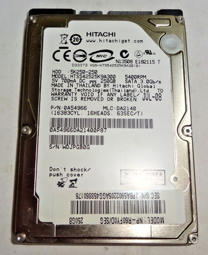 HITACHI *** HTS542525K9A300*** 250 GB *** SATA HDD Notebook 2,5 Zoll #NFP1418