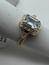 2.28 Ct Emerald Cut Natural Aquamarine  Diamond Ring 14k Solid Yellow Gold