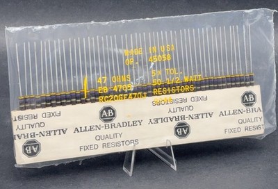 ALLEN BRADLEY CARBON COMP RESISTORS, 47 OHMS 5% 1/2W (LOT OF 50) RC20GF470J