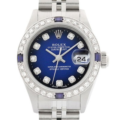 Rolex Damen Datejust 69174 18K Gold Stahlblau Vignette Diamant Saphir Uhr