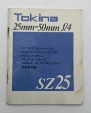 Tokina Sz25 25mm-50mm f/4 Camera Lens Instruction Manual
