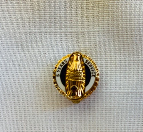 Vintage 1960 Coca-Cola Gold & Enamel 10-Year Service Pin w/ Seed Pearls