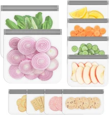 Reusable Storage Bags, 10 Pack Dishwasher Safe Silicone Food Storage Bags with 3