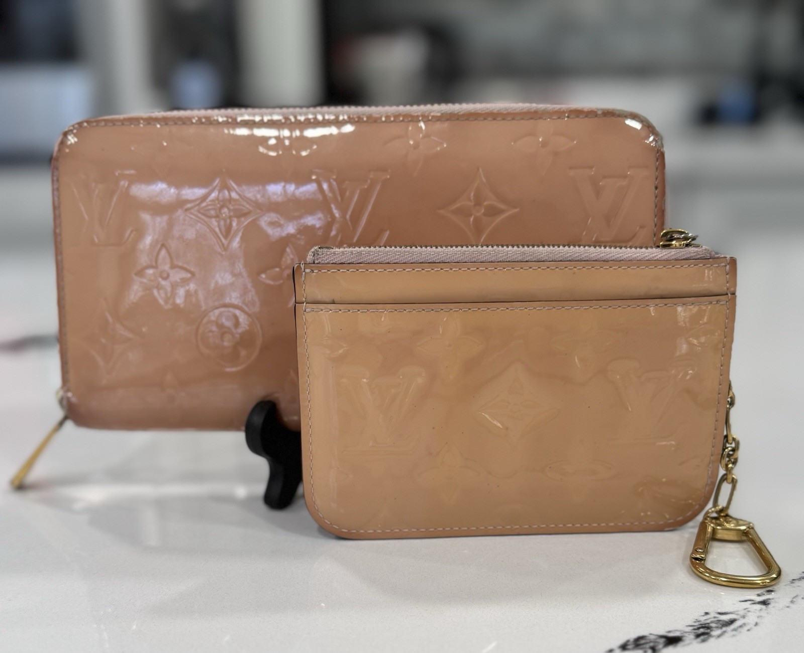 Louis Vuitton Vernis Zippy Wallet & Key Pouch Set Blush Nude/Pink Patent Leather