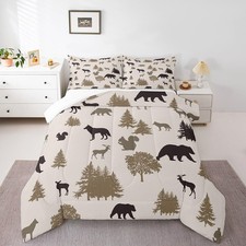 Bear Comforter Set Twin for Boys Girls,Rustic Elk Moose Squirrel Wolf Printed...