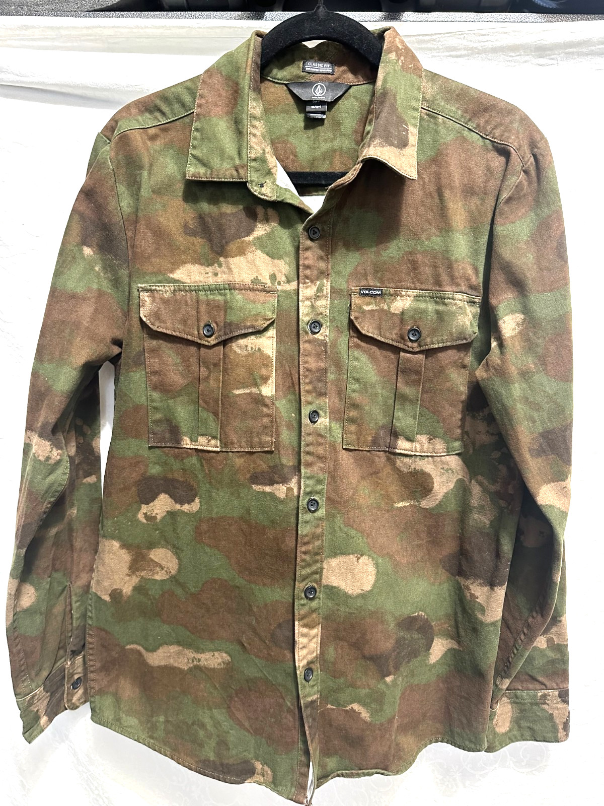 's Size Small Heavy Weight Green Camouflage Button Front Shi