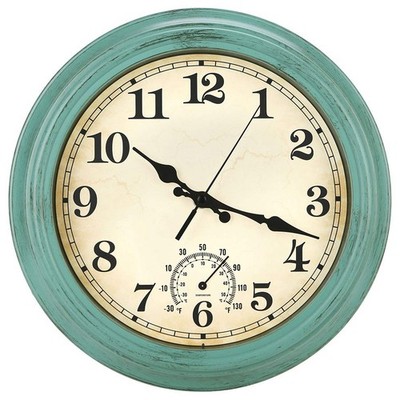 12 Inch Indoor/Outdoor Retro Waterproof Wall Clock with Thermometer,Vintage B...
