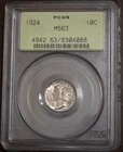 1924 Mercury Dime PCGS MS63 OGH Old Green Holder.......................Lot  6005